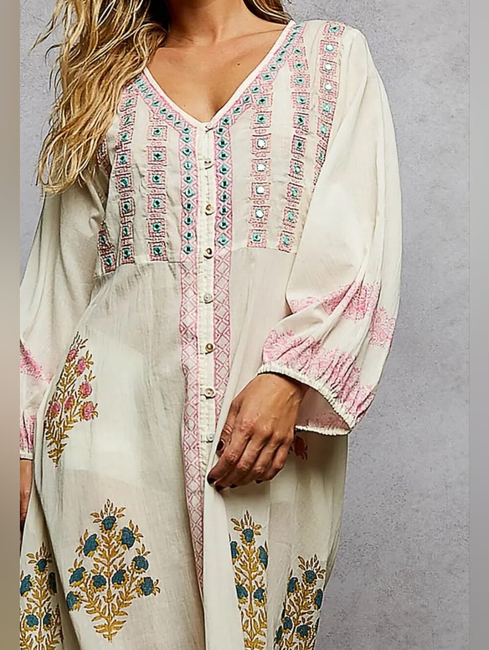 POL Embroidered Ivory Maxi Dress with Pink Accents - Picture 6 of 8